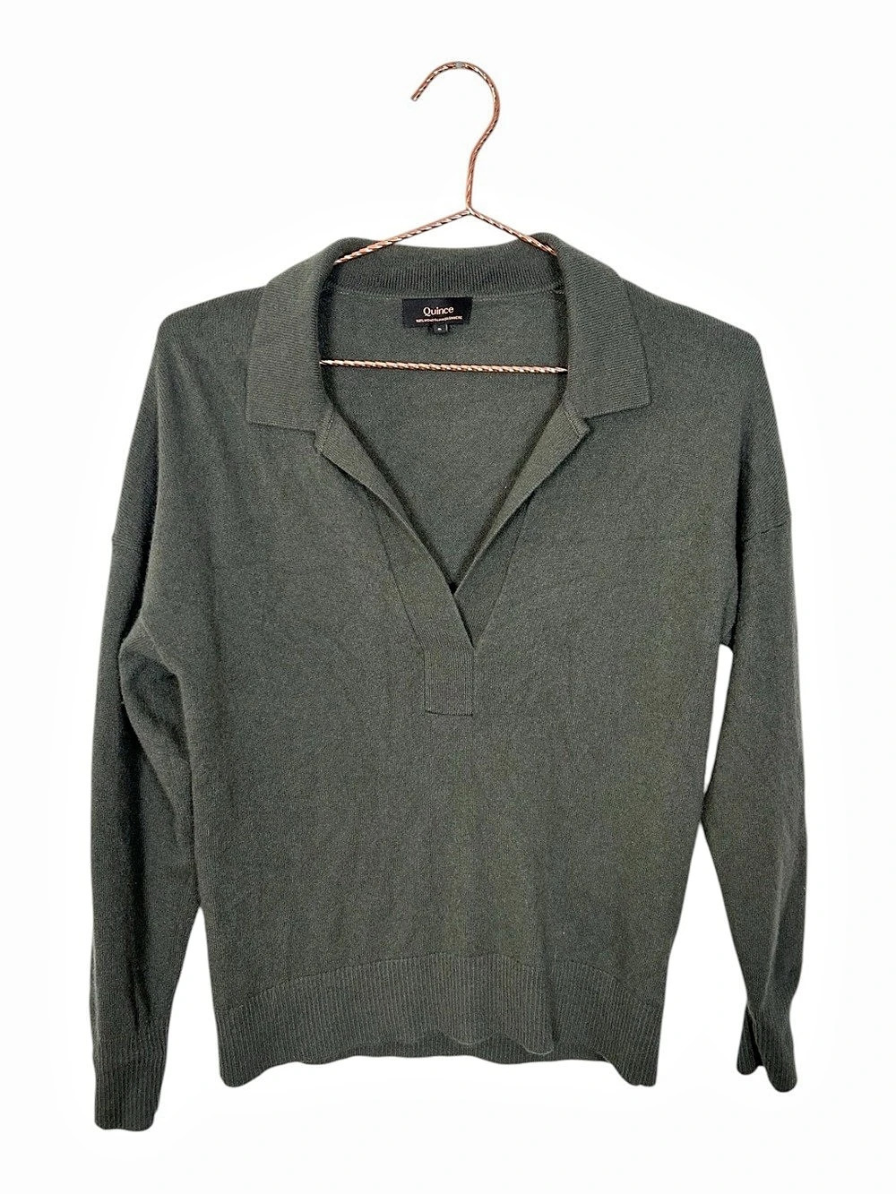 Quince Mongolian Cashmere Polo Sweater Moss Green